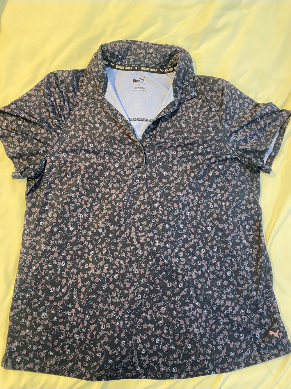 Puma Men’s Navy Polo with Light Pink and Purple Floral Print